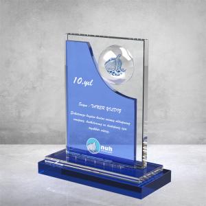 Mavi Camlı Kristal Plaket